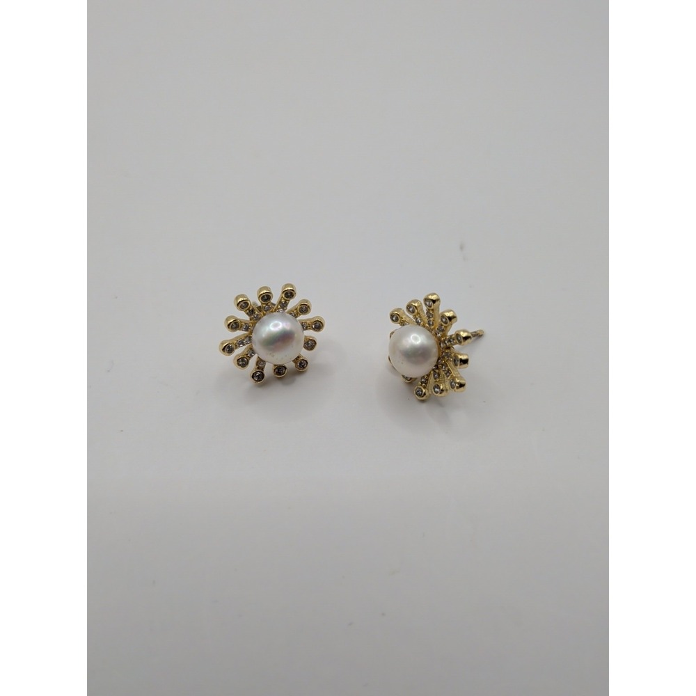 Natural Pearl Sterling Silver‎ Starburst Earrings With Gold Plating - Picture 3 of 3